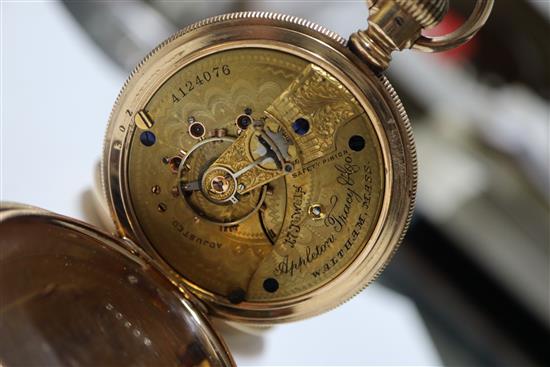 A 19th century engine turned gold plated Waltham hunter keyless pocket watch.